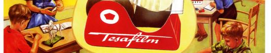 "Zum Kleben, Flicken, Basteln" - tesa-Werbung 1954 (Foto: tesa) tesa-Werbung aus dem Jahr 1954: "Zum Kleben, Flicken, Basteln"
