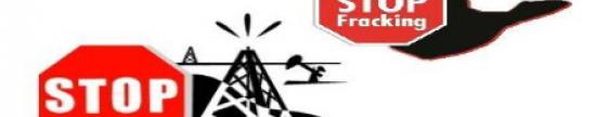 "Fracking - dat wüllt wi nich!" Vorerst kann die Bürgerinitiative frackingfreies Auenland aufatmen: Die PRD Energy GmbH stellt seine Aktivitäten in Deutschland ein. "Stop"-Zeichen mit Förderturm, Schriftzug: "Fracking wüllt wi nich!"