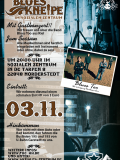 Veranstaltungsflyer Veranstaltungsflyer mit Angaben zur Blueskneipe und zum Konzert am 3. November