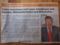 "In eigener Sache": Klaus Flaschka informiert über den Verkauf der KF-Gruppe (Foto: Infoarchiv) "In eigener Sache": Klaus Flaschka informiert über den Verkauf der KF-Gruppe